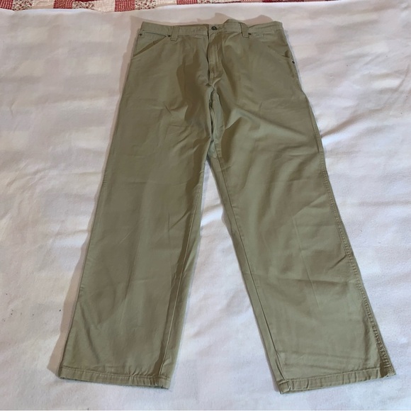 NWOT Wrangler Authentic Men’s Carpenter Khaki Pants Size 38x32 - Picture 1 of 9